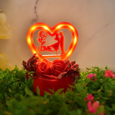 Heart-Shaped Romantic Couple Showpiece with Rose Base