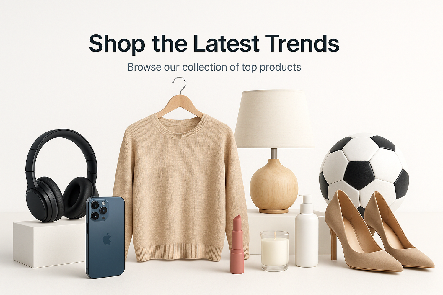 ecommerce website hero image where all category products images are there