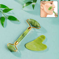 Jade Face Roller Set + Gua Sha Stone