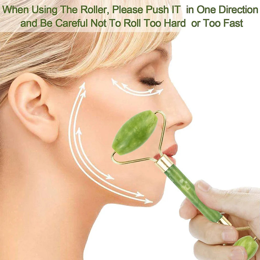 Jade Face Roller Set + Gua Sha Stone